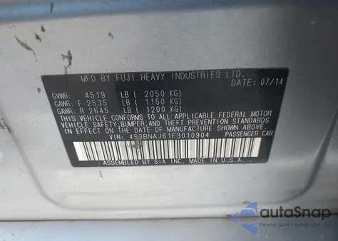 2015 Subaru Legacy 2.5I Limited z USA, uszkodzony, nr VIN 4S3BNAJ61F3010904